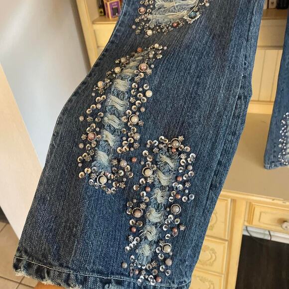 2000s Intricate Beaded Ripped Jeans - Picture 3 of 8